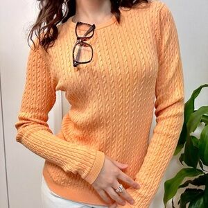 Izod Cable Knit Cotton Sweater Orange Size Small